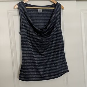 Blue sleeveless with silver lines